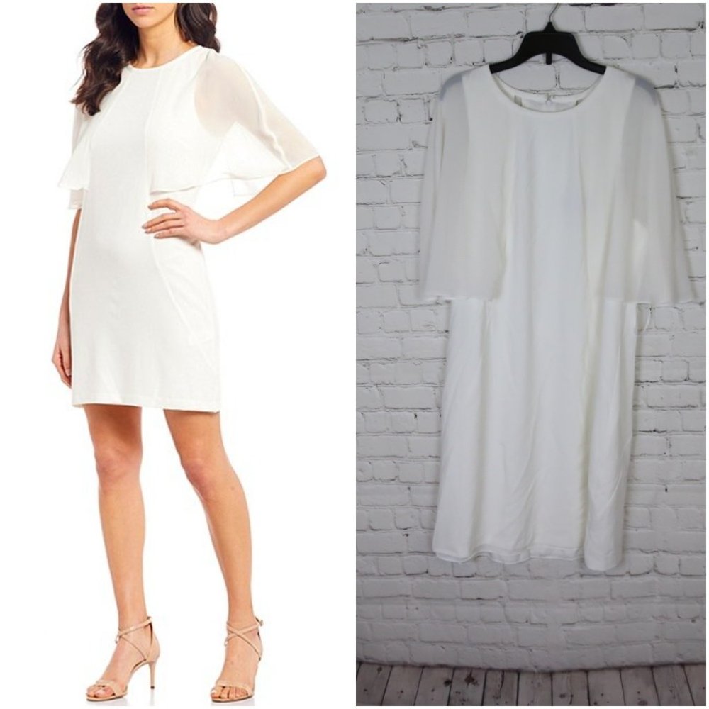 Halston Heritage Cape Sleeve Sheath Crepe Dress